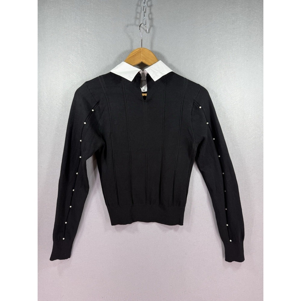 On 12th Crisp White Pointed Lapel Collar Black Knit Sweater Dark Academia Gothic - Picture 7 of 9